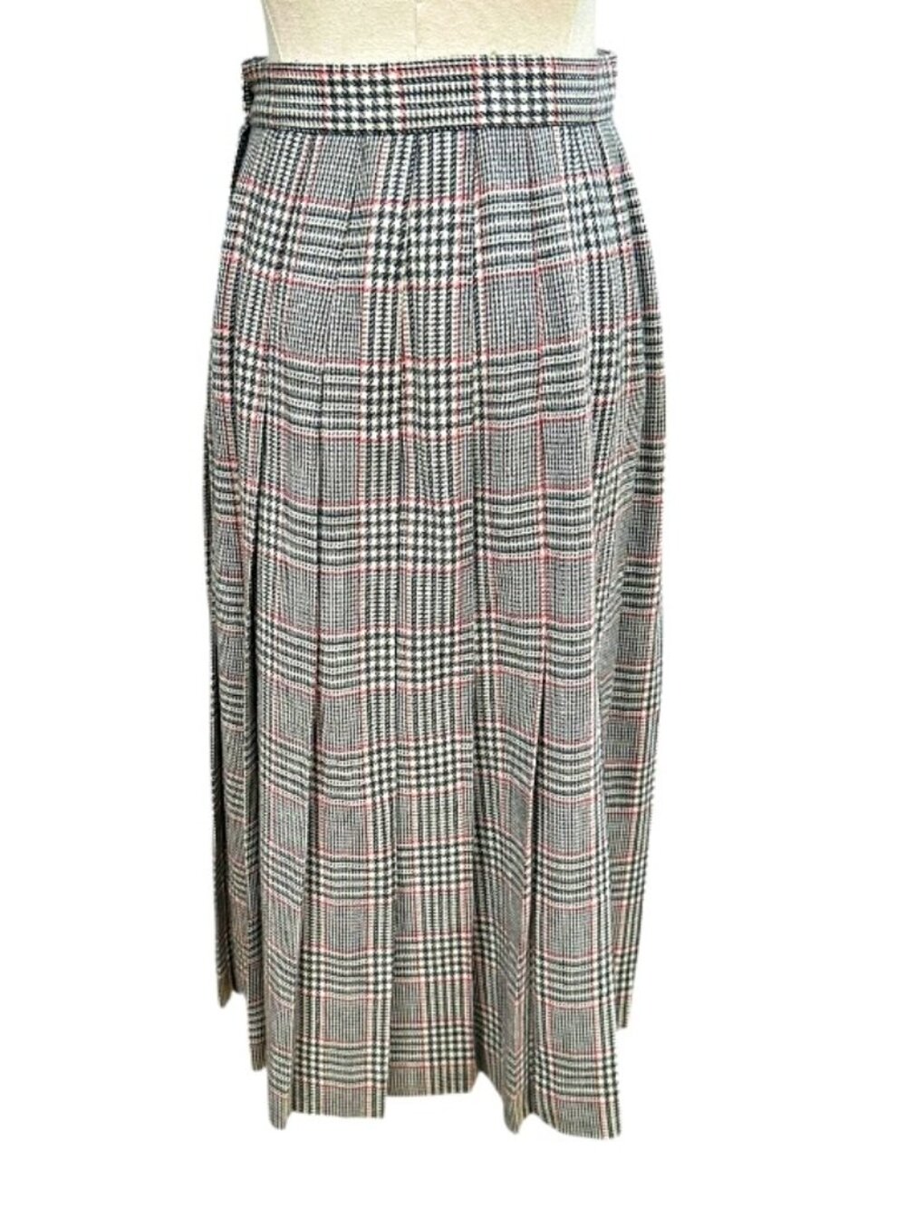 Talbots VTG 100% Wool Plaid Pleated MIDI Skirt 8 Petite Made USA Academia Preppy